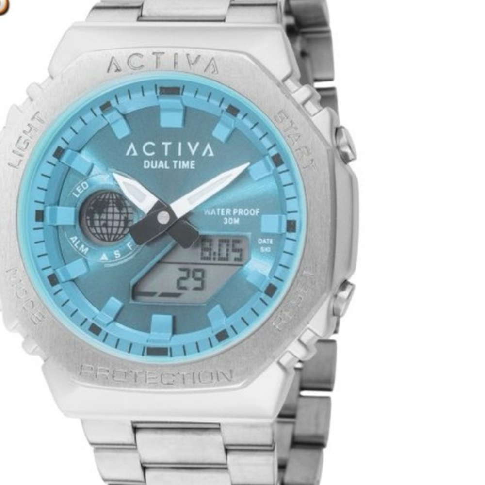 Invicta Activa dual time waterproof stainless steel Silver  Chronograph Watch